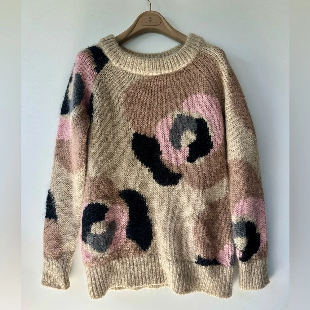 EUC Kate Spade Mohair blend Deco Rose Long Sweater, XS